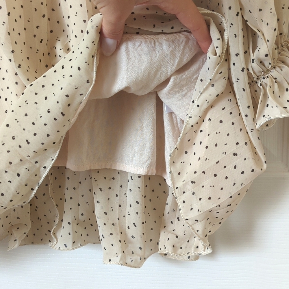 By Together Speckled Half Buttoned Long Balloon Sleeve Mini Shift Dress Cream S - Picture 9 of 14